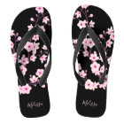 Floral Cherry Blossoms Pink Black Monogram