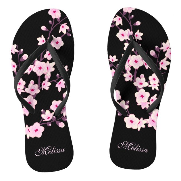 black and pink flip flops