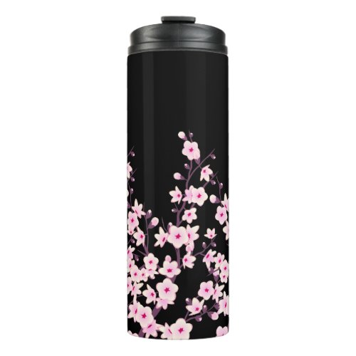 Floral Cherry Blossoms Pink Black Thermal Tumbler