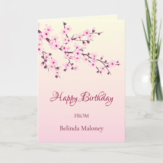 Floral Cherry Blossoms Pink | Custom Birthday  Card (Front)