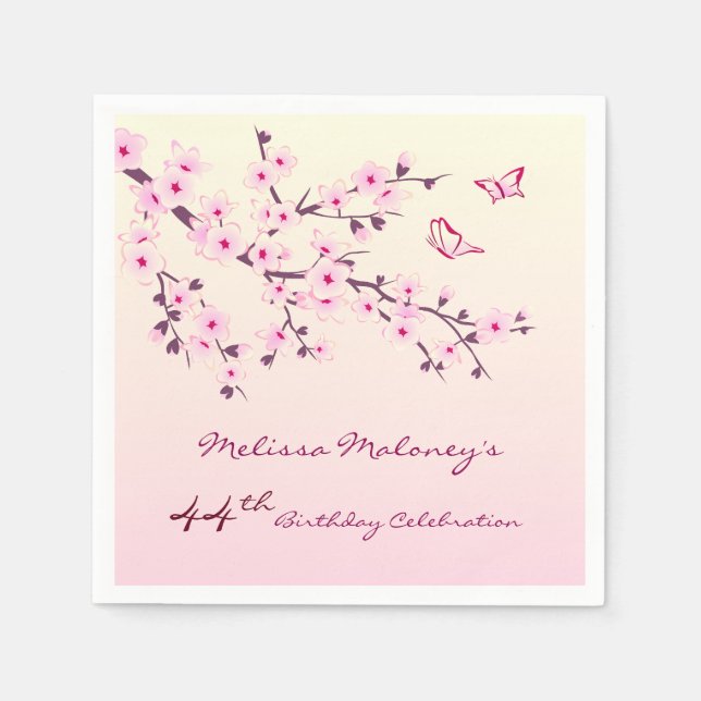 Floral Cherry Blossoms Pink Custom Birthday Napkins (Front)