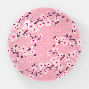 Floral Cherry Blossoms Pink Glitter Girly Paperweight