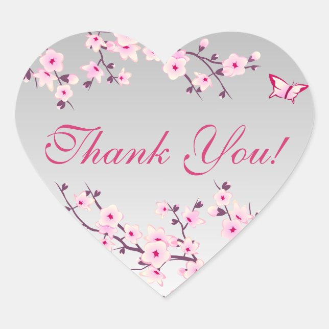 Floral Cherry Blossoms Pink Gray Baby Shower Heart Heart Sticker (Front)