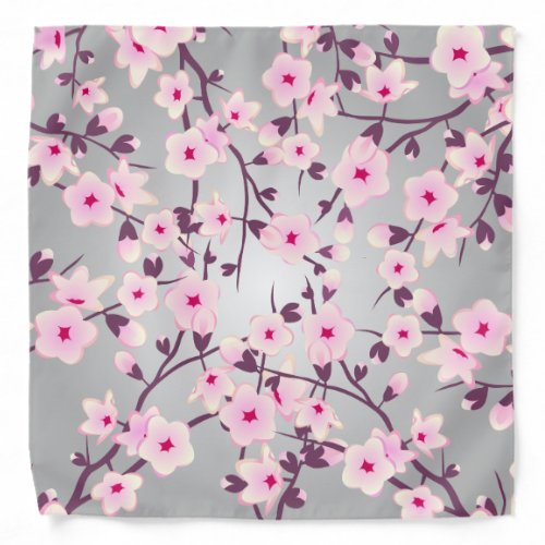 Floral Cherry Blossoms Pink Gray Bandana