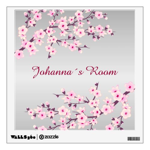 Floral Cherry Blossoms Pink Gray Custom Wall Sticker