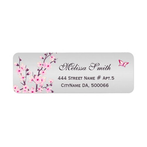 Floral Cherry Blossoms Pink Gray Label