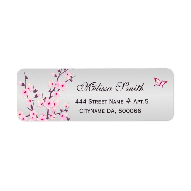 Floral Cherry Blossoms Pink Gray Label (Front)