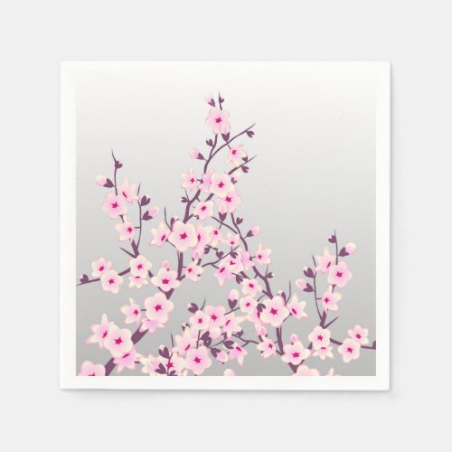 Floral Cherry Blossoms Pink Gray Paper Napkins