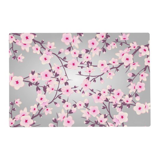 Floral Cherry Blossoms Pink Gray Placemat | Zazzle.com