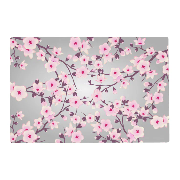 Floral Cherry Blossoms Pink Gray Placemat Zazzle