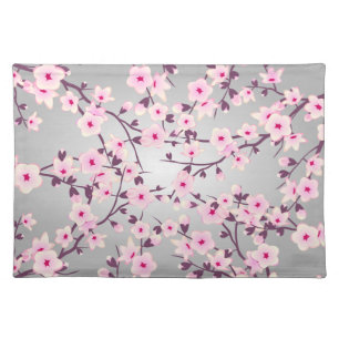 Floral Cherry Blossoms Pink Gray Placemat