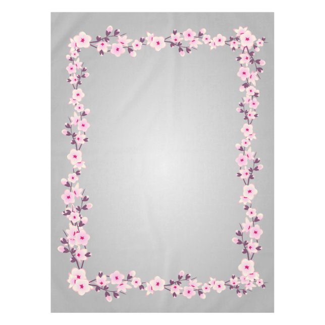 Floral Cherry Blossoms Pink Gray Tablecloth (Front)