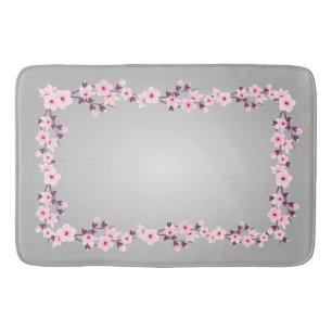 Floral Cherry Blossoms Pink Gray Tablecloth Bath Mat