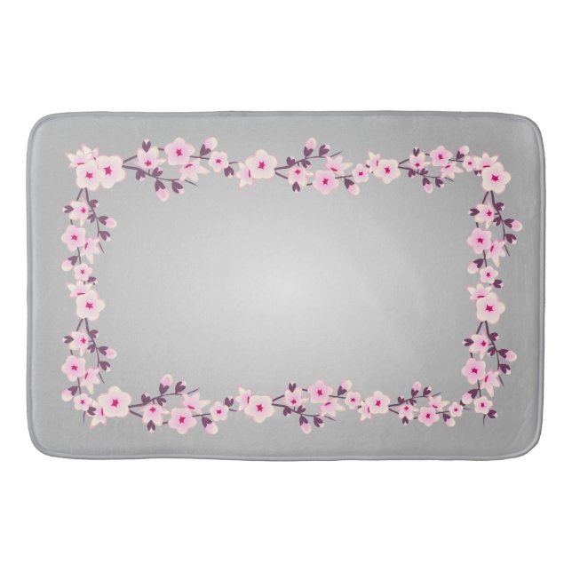 Floral Cherry Blossoms Pink Gray Tablecloth Bath Mat (Front)