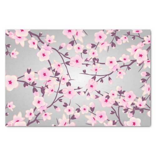 Floral Cherry Blossoms Pink Gray Tissue Paper