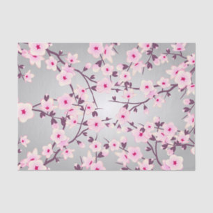 Floral Cherry Blossoms Pink Gray Tissue Paper