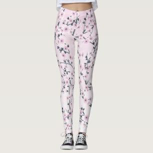 Floral Cherry Blossoms Pink Leggings
