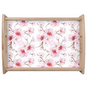 Floral Cherry Blossoms Pink Serving Tray
