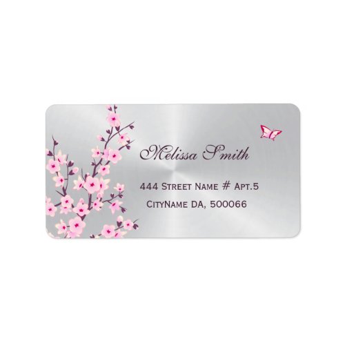 Floral Cherry Blossoms Pink Silver Label
