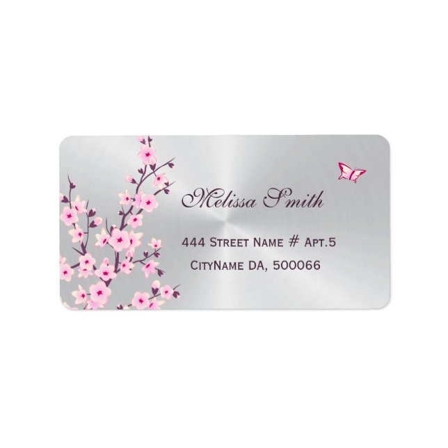 Floral Cherry Blossoms Pink Silver Label (Front)