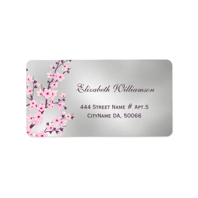 Floral Cherry Blossoms Pink Silver Label (Front)