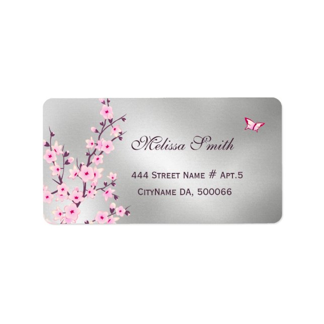 Floral Cherry Blossoms Pink Silver Label (Front)