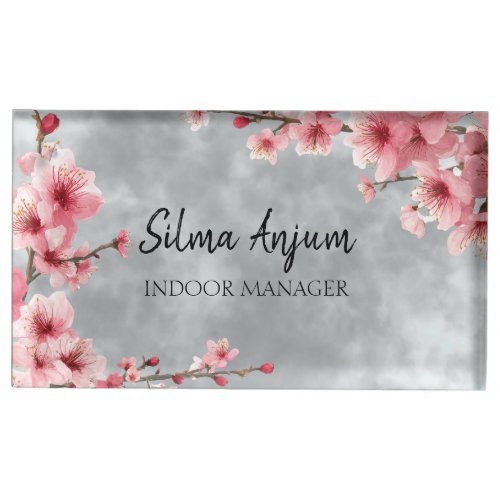 Floral Cherry Blossoms Pink Silver Table Card  Place Card Holder
