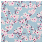 Floral Cherry Blossoms Pink Sky Blue Fabric