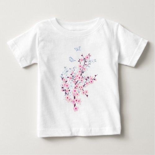 Floral Cherry Blossoms Pink White Baby T_Shirt