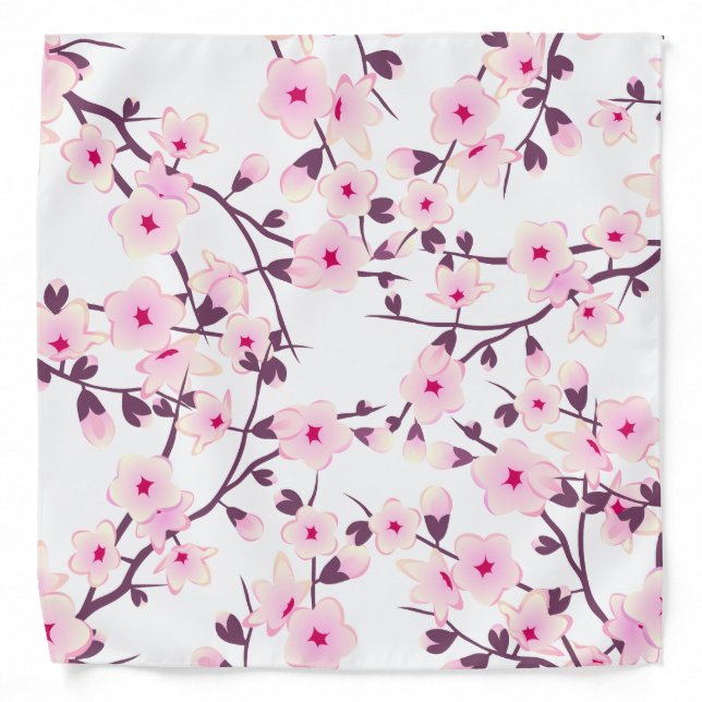Floral Cherry Blossoms Pink White Bandana (Front)