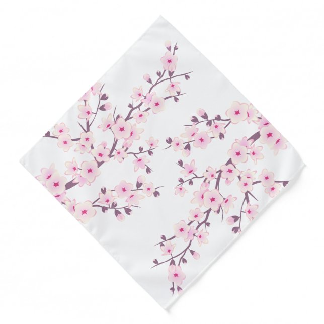 Floral Cherry Blossoms Pink White Bandana (Front)
