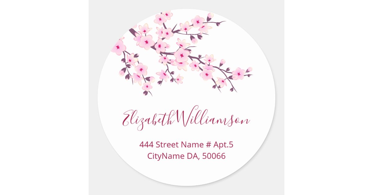 Floral Cherry Blossoms Pink White Classic Round Sticker | Zazzle