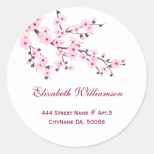 Floral Cherry Blossoms Pink White Classic Round Sticker