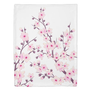 Floral Cherry Blossoms Pink White Duvet Cover