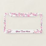 Floral Cherry Blossoms Pink White License Plate Frame at Zazzle