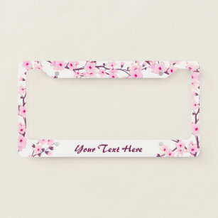 Floral Cherry Blossoms Pink White License Plate Frame