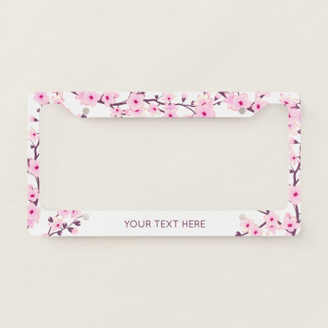 Floral Cherry Blossoms Pink White License Plate Frame (Front)