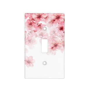 Floral Cherry Blossoms Pink White Light Switch Cover