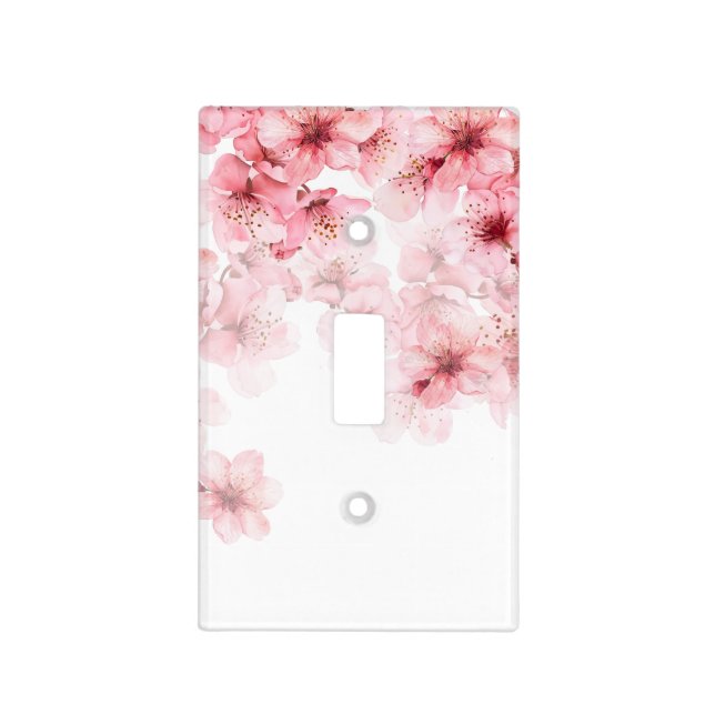 Floral Cherry Blossoms Pink White Light Switch Cover (Front)