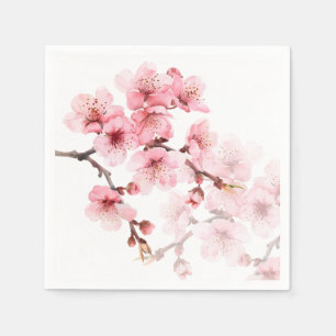 Floral Cherry Blossoms Pink White Napkins