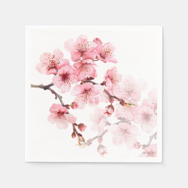 Floral Cherry Blossoms Pink White Napkins (Front)