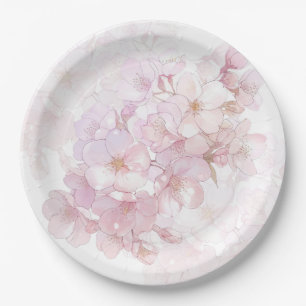 Floral Cherry Blossoms Pink White Paper Plates
