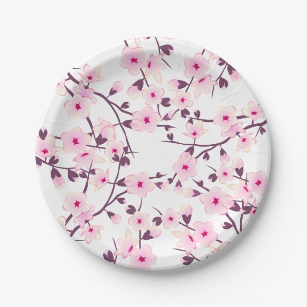 Pink and white on sale paper plates