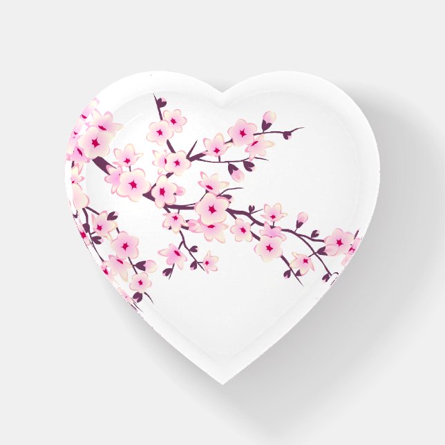 Floral Cherry Blossoms Pink White  Paperweight (Front)