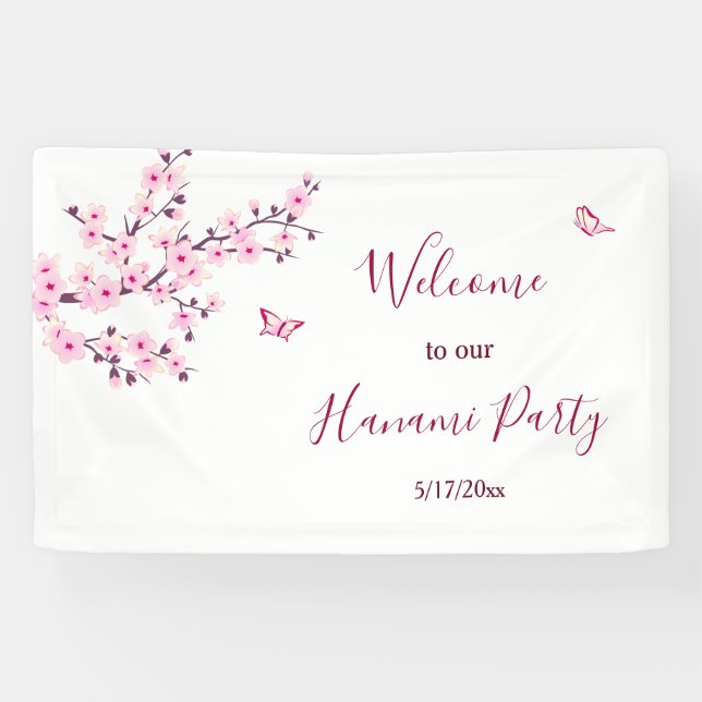 Floral Cherry Blossoms Pink White Personalize Banner (Horizontal)