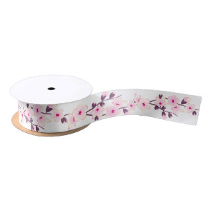 Floral Cherry Blossoms Pink White Ribbon