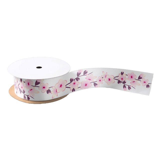 Floral Cherry Blossoms Pink White Ribbon (Spool)