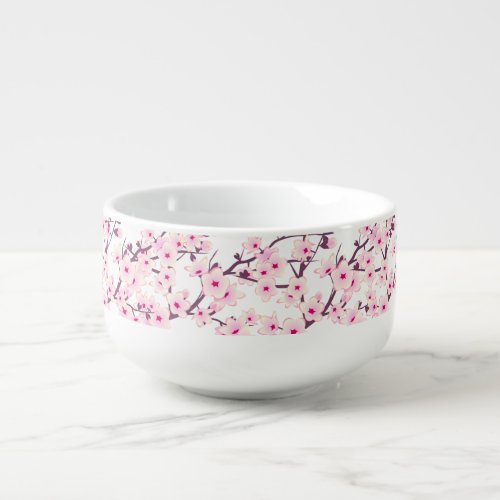 Floral Cherry Blossoms Pink White Soup Mug