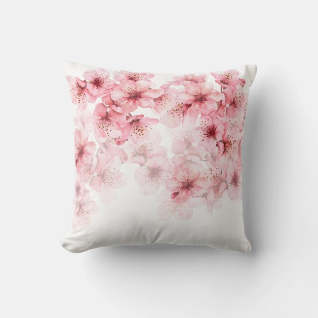 Floral Cherry Blossoms Pink White Throw Pillow (Front)
