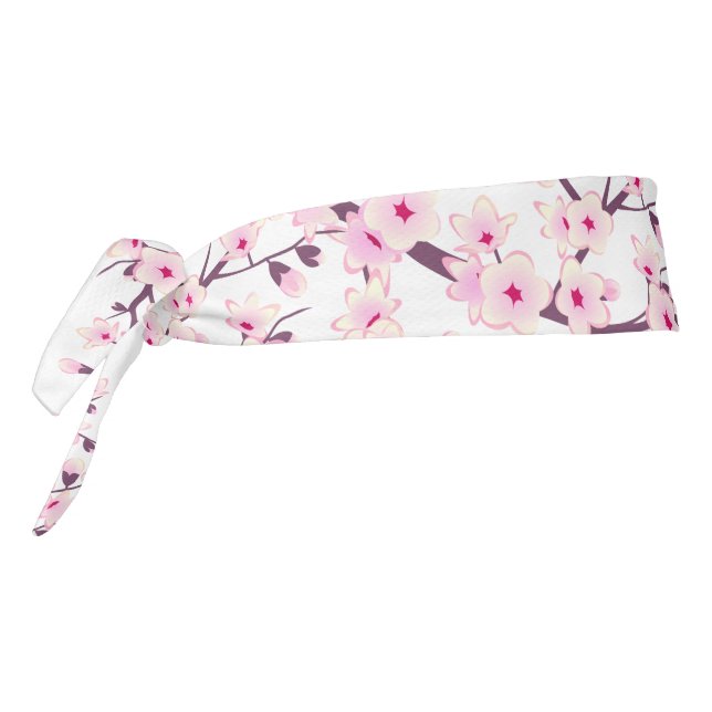 Floral Cherry Blossoms Pink White Tie Headband (Rotate 270)
